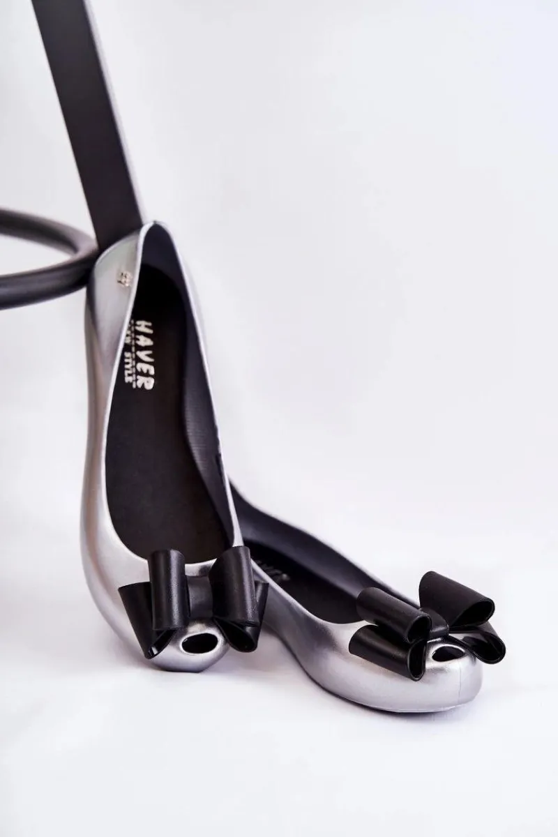 Discount Boto Damskie Gumowe Baleriny Z Kokardą Srebrne Florret