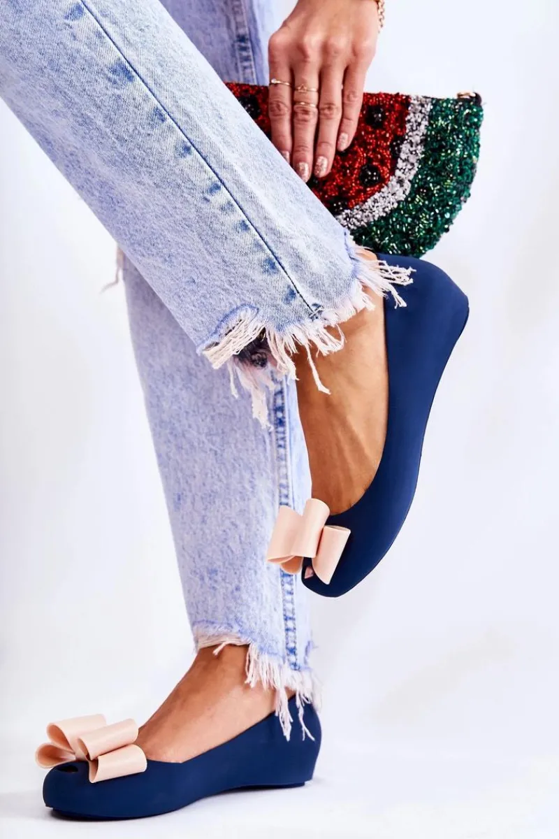 Baleriny Klasyczne>Boto Damskie Gumowe Baleriny Z Kokardą Granatowe Florret