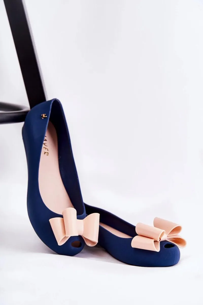 Baleriny Klasyczne>Boto Damskie Gumowe Baleriny Z Kokardą Granatowe Florret