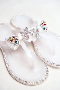 Klapki Damskie Japonki></noscript>Boto Damskie Gumowe Klapki Białe Japonki Cyrkonie Lissy