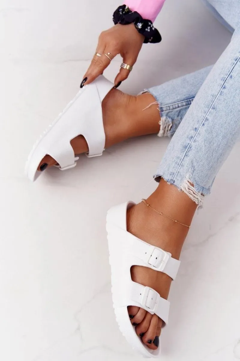 New Evento Damskie Gumowe Klapki Białe Stacy