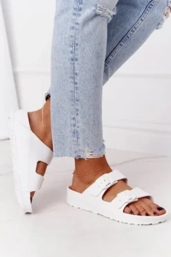 New Evento Damskie Gumowe Klapki Białe Stacy