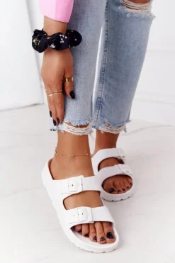 New Evento Damskie Gumowe Klapki Białe Stacy