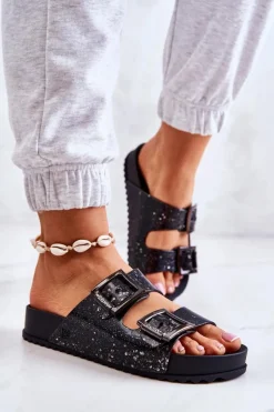 Hot ZAXY Damskie Gumowe Klapki Brokatowe HH285158 Czarne