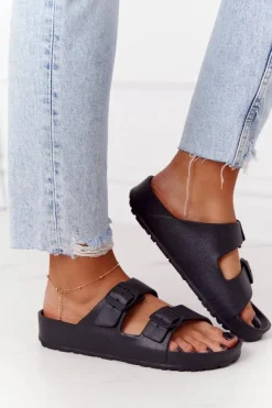 Outlet Damskie Gumowe Klapki Czarne Stacy Damskie Klapki Damskie Klasyczne