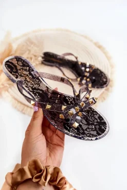 Sale Boto Damskie Gumowe Klapki Japonki Czarne Monise