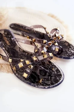 Sale Boto Damskie Gumowe Klapki Japonki Czarne Monise