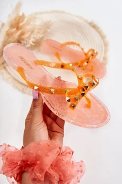 Best Boto Damskie Gumowe Klapki Japonki Pomarańczowe Monise Pomarańczowy