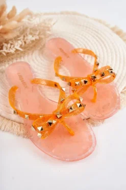 Best Boto Damskie Gumowe Klapki Japonki Pomarańczowe Monise Pomarańczowy