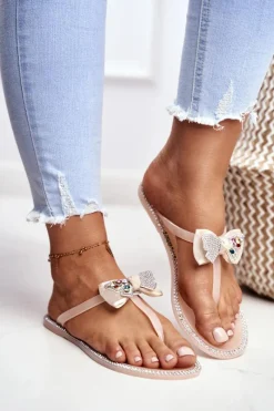 Online Damskie Gumowe Klapki Różowe Nude Japonki Cyrkonie Lissy Damskie Klapki Damskie Japonki