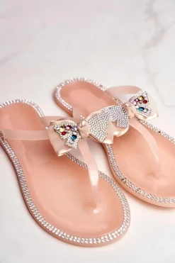 Online Damskie Gumowe Klapki Różowe Nude Japonki Cyrkonie Lissy Damskie Klapki Damskie Japonki