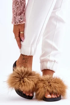 Klapki Z Futerkiem|Klapki Damskie Klasyczne>Boto Damskie Gumowe Klapki Z Futerkiem Brązowe Lucrece