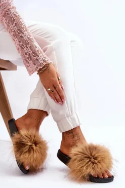 Klapki Z Futerkiem|Klapki Damskie Klasyczne>Boto Damskie Gumowe Klapki Z Futerkiem Brązowe Lucrece