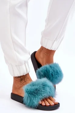 Online Damskie Gumowe Klapki Z Futerkiem Turkusowe Lucrece Damskie Klapki Z Futerkiem|Klapki Damskie Klasyczne