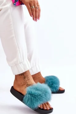 Online Damskie Gumowe Klapki Z Futerkiem Turkusowe Lucrece Damskie Klapki Z Futerkiem|Klapki Damskie Klasyczne