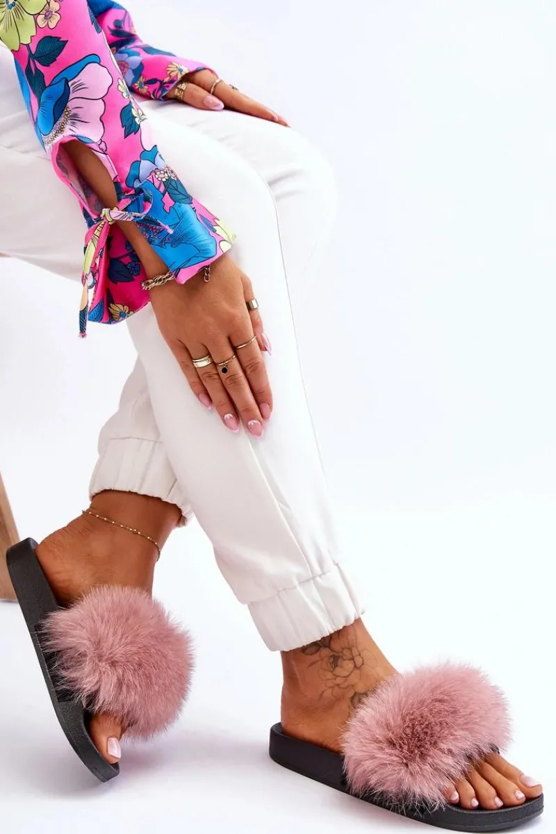 Outlet Damskie Gumowe Klapki Z Futerkiem Różowe Lucrece Damskie Klapki Z Futerkiem|Klapki Damskie Klasyczne