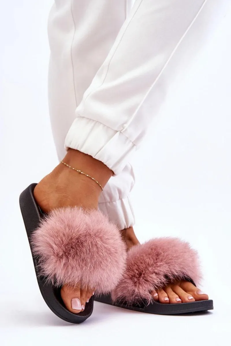 Outlet Damskie Gumowe Klapki Z Futerkiem Różowe Lucrece Damskie Klapki Z Futerkiem|Klapki Damskie Klasyczne