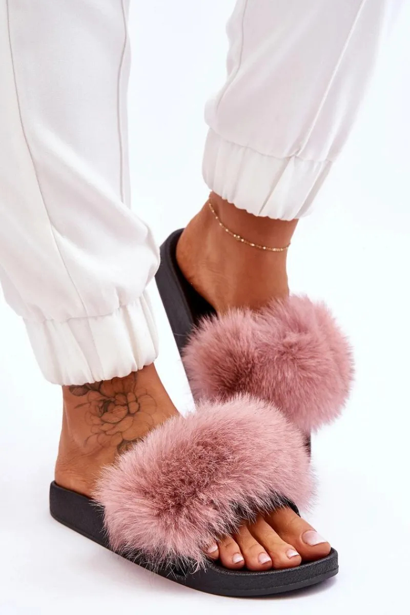 Outlet Damskie Gumowe Klapki Z Futerkiem Różowe Lucrece Damskie Klapki Z Futerkiem|Klapki Damskie Klasyczne