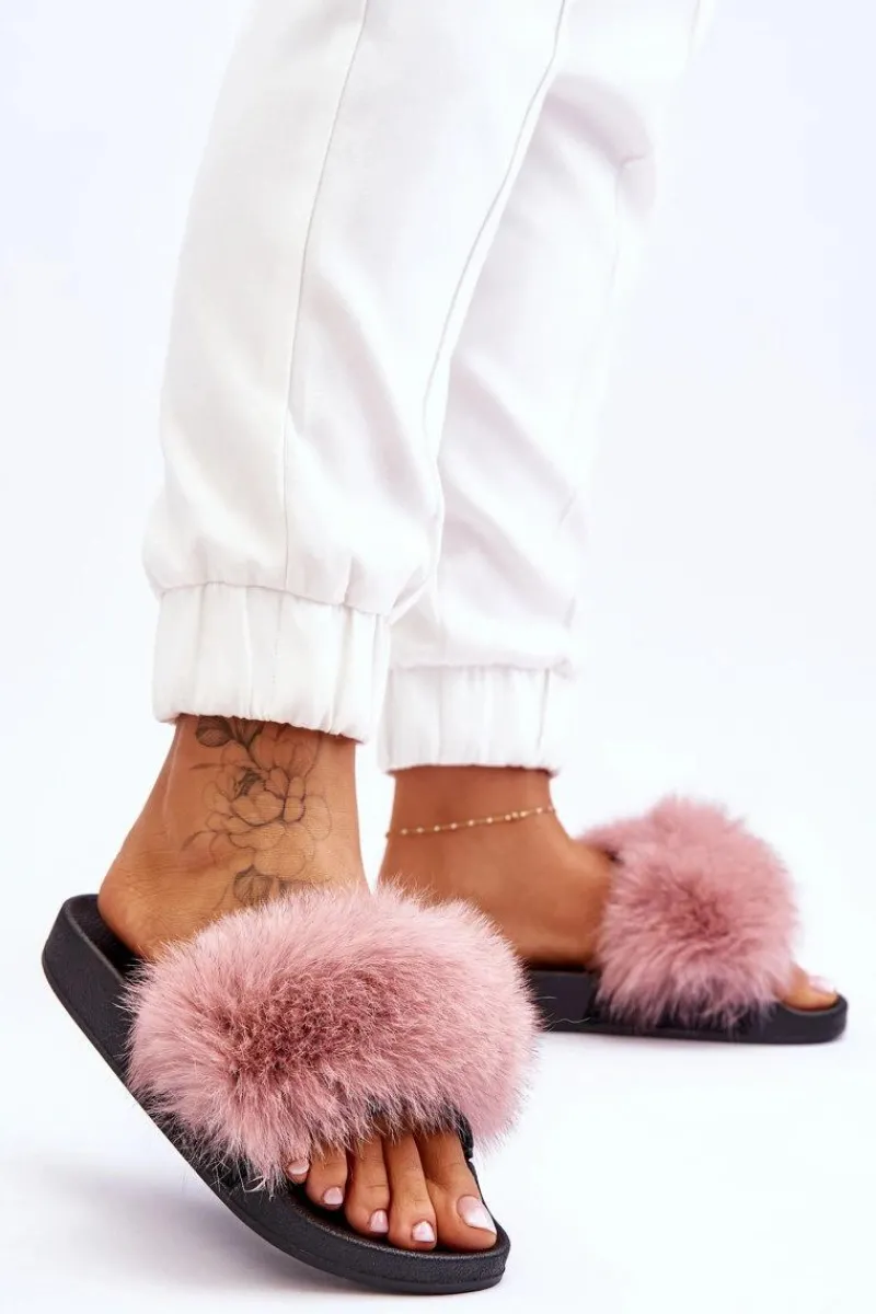 Outlet Damskie Gumowe Klapki Z Futerkiem Różowe Lucrece Damskie Klapki Z Futerkiem|Klapki Damskie Klasyczne