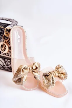 Hot Boto Damskie Gumowe Klapki Z Kokardą Różowo-Złote Meriden