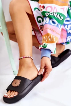 New Damskie Gumowe Klapki Z Misiem Czarne Cardiff Damskie Klapki Sportowe|Klapki Damskie Klasyczne