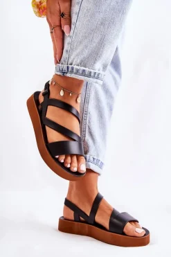 Outlet Damskie Gumowe Sandały JJ285052 Czarne Damskie Sandały Gumowe|Sandały Płaskie