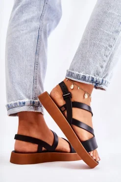 Outlet Damskie Gumowe Sandały JJ285052 Czarne Damskie Sandały Gumowe|Sandały Płaskie