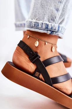 Outlet Damskie Gumowe Sandały JJ285052 Czarne Damskie Sandały Gumowe|Sandały Płaskie