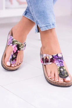 Best Damskie Japonki Klapki na Korku W Kwiaty Florines Damskie Klapki Korkowe|Klapki Damskie Japonki