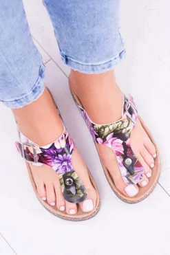 Best Damskie Japonki Klapki na Korku W Kwiaty Florines Damskie Klapki Korkowe|Klapki Damskie Japonki