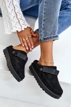 Clearance Damskie Kapcie Ocieplane Futerkiem Na Platformie Czarne Azida Damskie Śniegowce Damskie|Kapcie Klasyczne