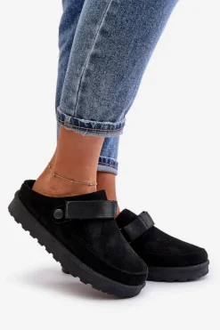 Clearance Damskie Kapcie Ocieplane Futerkiem Na Platformie Czarne Azida Damskie Śniegowce Damskie|Kapcie Klasyczne