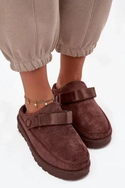 Discount Boto Damskie Kapcie Ocieplane Futerkiem Na Platformie Czekoladowe Azida Brązowy