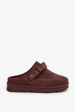 Discount Boto Damskie Kapcie Ocieplane Futerkiem Na Platformie Czekoladowe Azida Brązowy