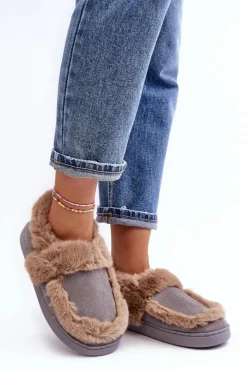 Clearance Damskie Kapcie Z Futerkiem Szare Sailey Damskie Kapcie Klasyczne
