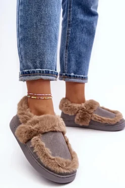 Clearance Damskie Kapcie Z Futerkiem Szare Sailey Damskie Kapcie Klasyczne