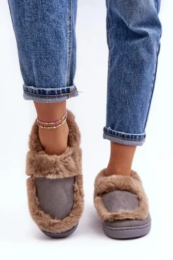 Clearance Damskie Kapcie Z Futerkiem Szare Sailey Damskie Kapcie Klasyczne