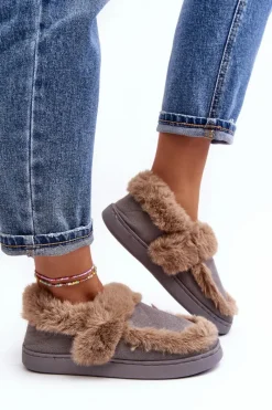 Clearance Damskie Kapcie Z Futerkiem Szare Sailey Damskie Kapcie Klasyczne