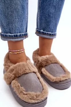 Clearance Damskie Kapcie Z Futerkiem Szare Sailey Damskie Kapcie Klasyczne