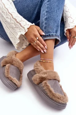 Clearance Damskie Kapcie Z Futerkiem Szare Sailey Damskie Kapcie Klasyczne