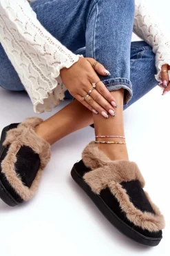 Discount Boto Damskie Kapcie Z Futerkiem Czarne Sailey