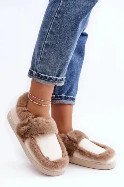 Sale Damskie Kapcie Z Futerkiem Beżowe Sailey Damskie Kapcie Klasyczne