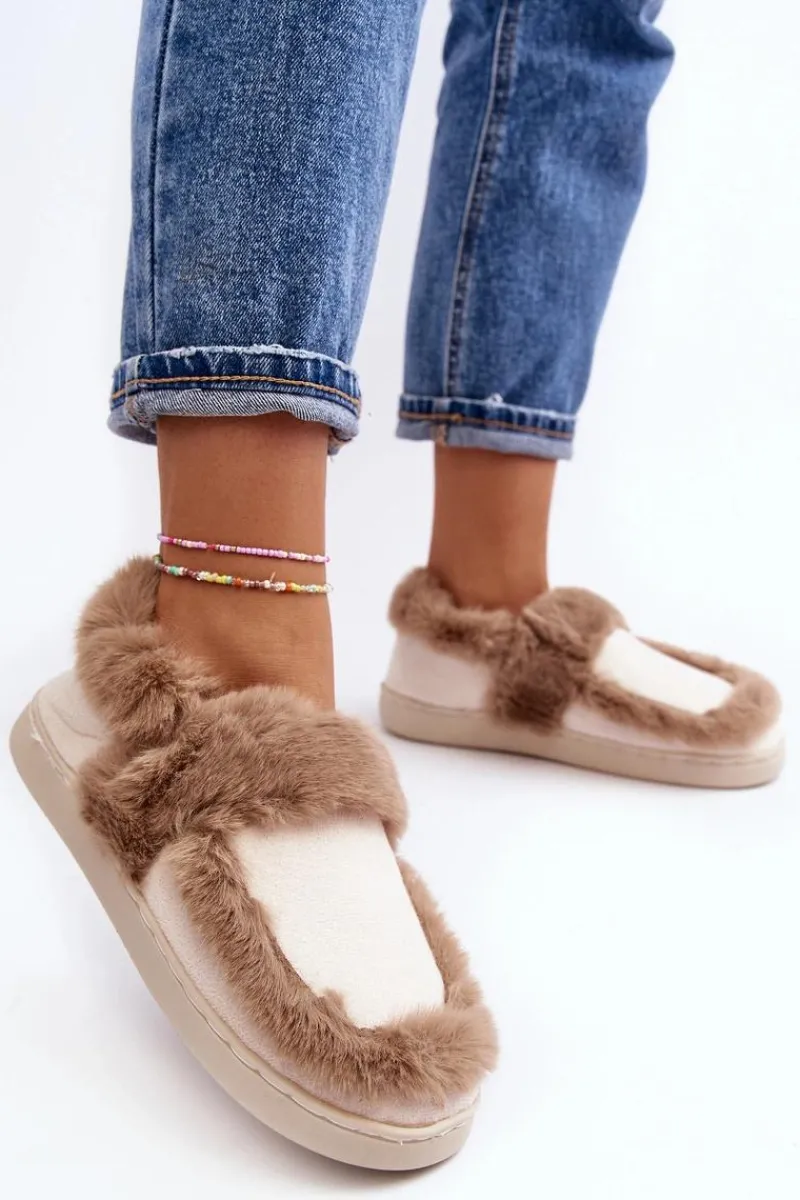 Sale Damskie Kapcie Z Futerkiem Beżowe Sailey Damskie Kapcie Klasyczne