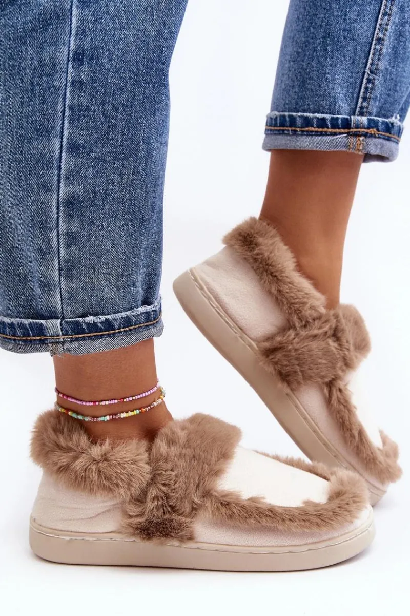 Sale Damskie Kapcie Z Futerkiem Beżowe Sailey Damskie Kapcie Klasyczne