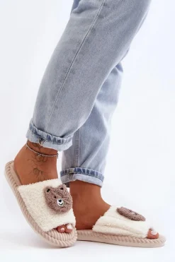 Clearance Damskie Kapcie Z Misiem Beżowe Lavetire Damskie Kapcie Klasyczne