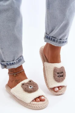 Clearance Damskie Kapcie Z Misiem Beżowe Lavetire Damskie Kapcie Klasyczne