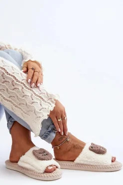 Clearance Damskie Kapcie Z Misiem Beżowe Lavetire Damskie Kapcie Klasyczne