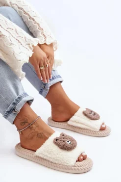 Clearance Damskie Kapcie Z Misiem Beżowe Lavetire Damskie Kapcie Klasyczne
