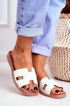 Klapki Damskie Klasyczne>Boto Damskie Klapki Białe Geometryczne Klasyczne Theodora