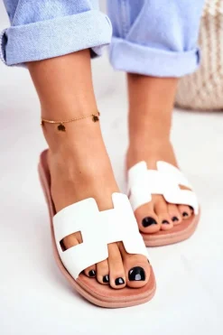 Klapki Damskie Klasyczne>Boto Damskie Klapki Białe Geometryczne Klasyczne Theodora